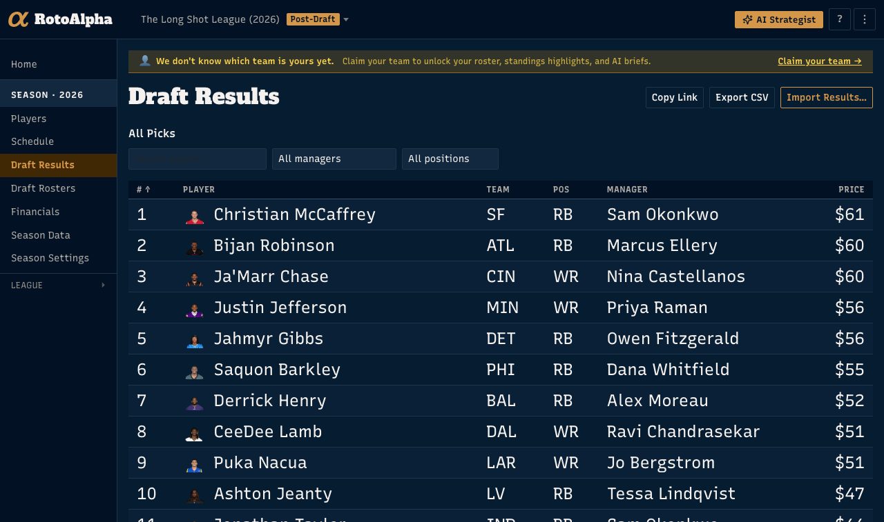 The Draft Results header with the Copy Link button beside Export CSV